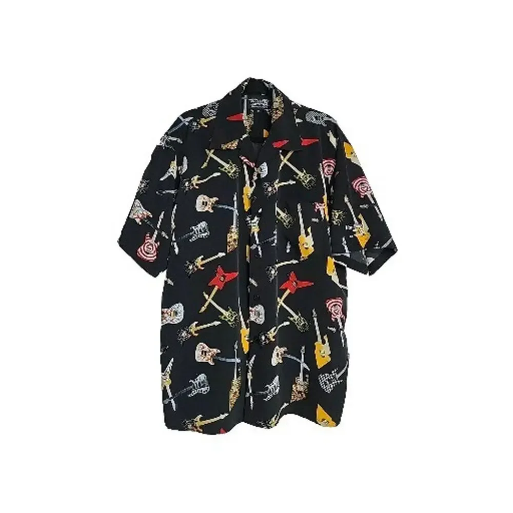 Dragonfly Button Front Shirt Mens XL Guitars Hard Rock Cafe Short Sleeve